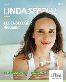 Frau mit Wasserglas auf dem Cover der LINDA Spezial, Titel: „Lebenselixier Wasser“