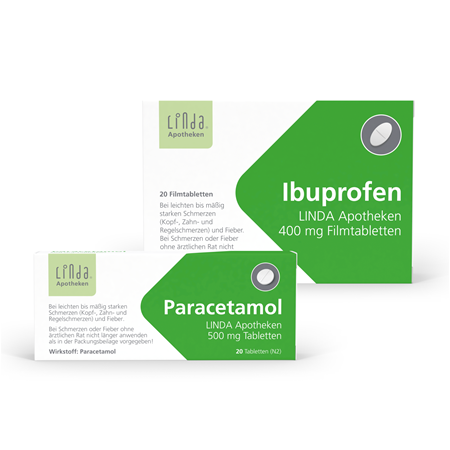 Je eine Packung Paracetamol Linda Apotheken 500 mg und Ibuprofen Linda Apotheken 400 mg