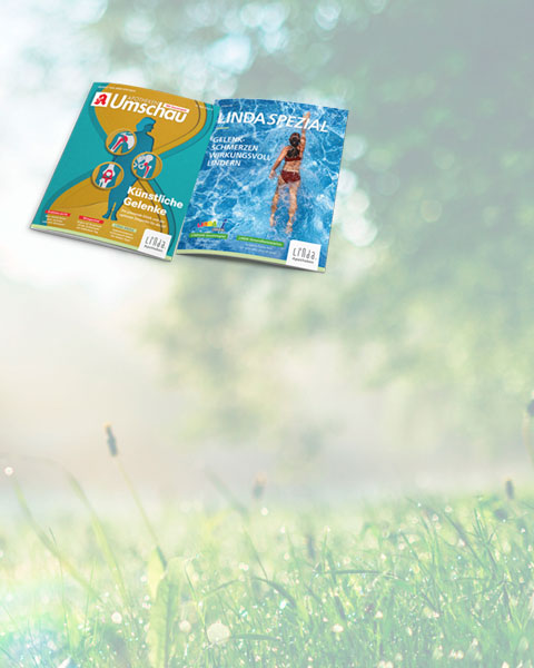 Cover der Apothekn Umschau Mai B und LINDA Spezial Mai B auf grünem Gras.