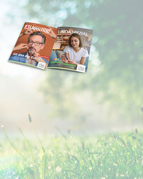Cover der Apotheken Umschau August A und LINDA Spezial September A auf grünem Gras.