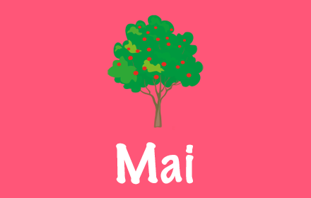 Titel ist der Monat Mai auf rosanem Hintergrund und darüberstehend ist ein Baum