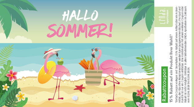 Themenkarte zur Sommerkampagne mit 15% Rabattcoupon